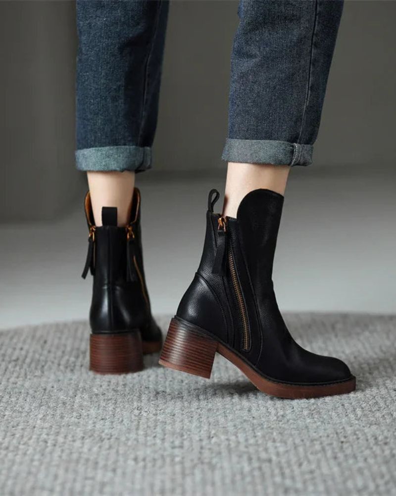 Pernelle | Square Heel Leather Boots