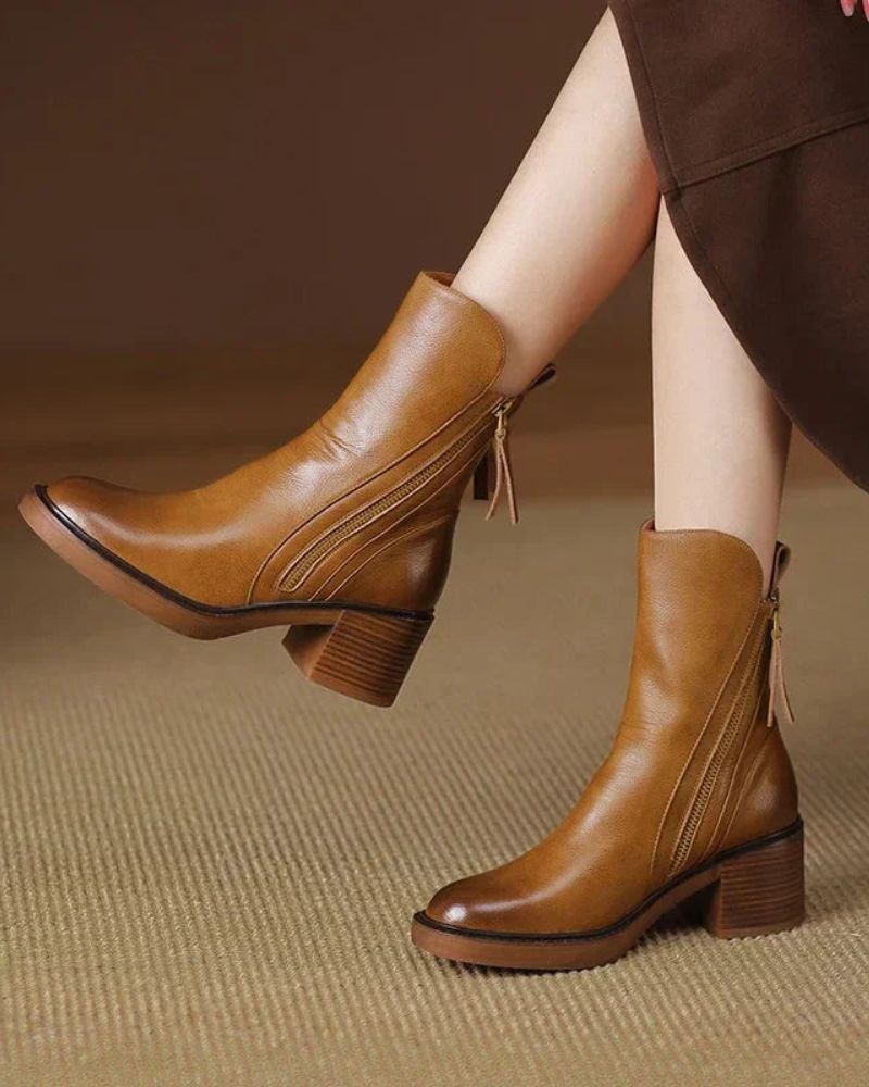 Pernelle | Square Heel Leather Boots