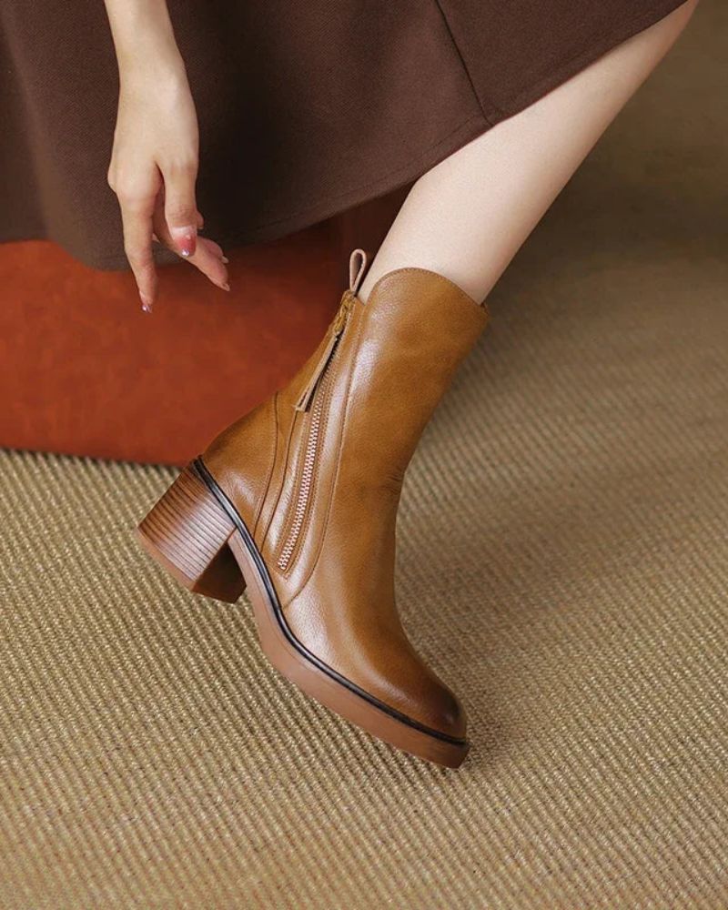 Pernelle | Square Heel Leather Boots