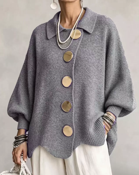 Karina - Oversized Collared Button Cardigan