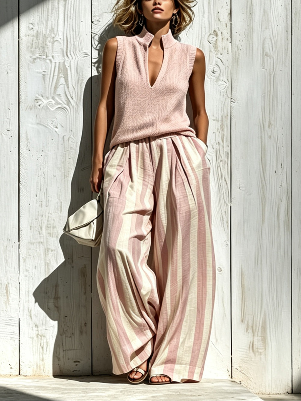 Trudy™ Notch Neck Striped Two-Piece Set