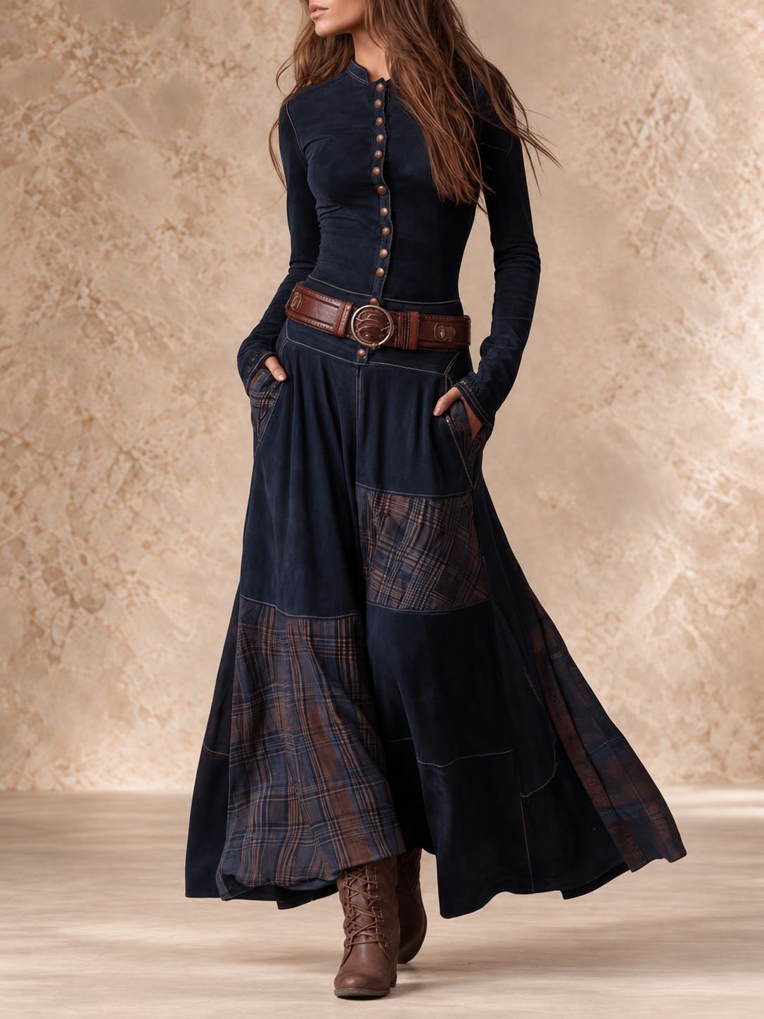 HELENA IVY | WINTER NIGHT SUEDE MAXI DRESS WITH BELT