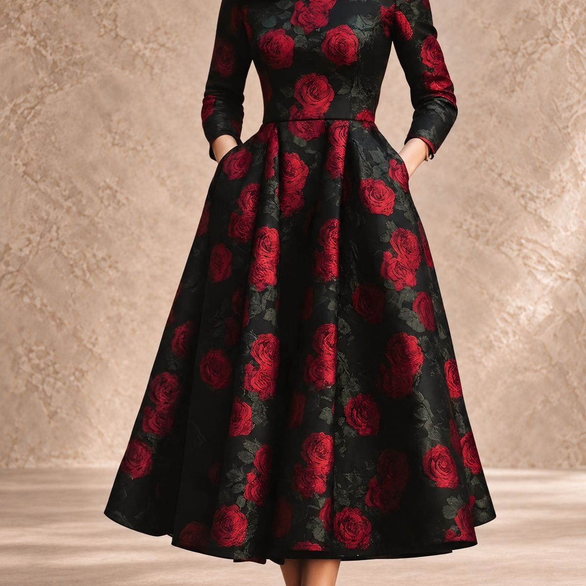LILLA | ELEGANT VINTAGE A-LINE MAXI DRESS WITH FLORAL PRINT