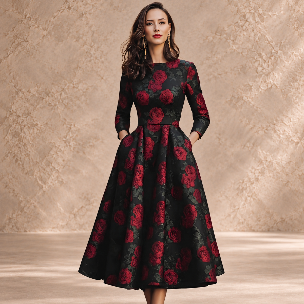 LILLA | ELEGANT VINTAGE A-LINE MAXI DRESS WITH FLORAL PRINT