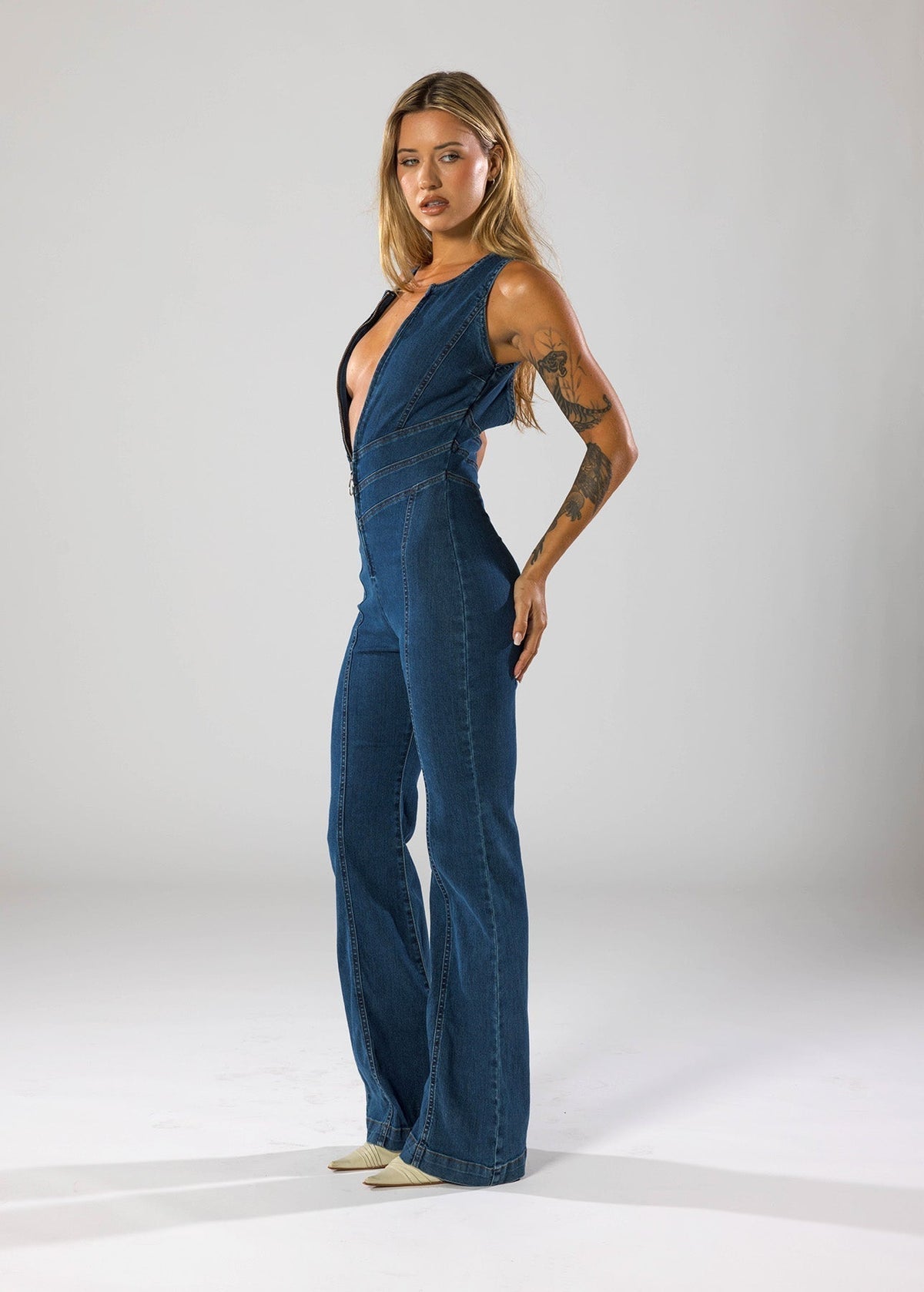 Heart-Shaped Denim Jumpsuit