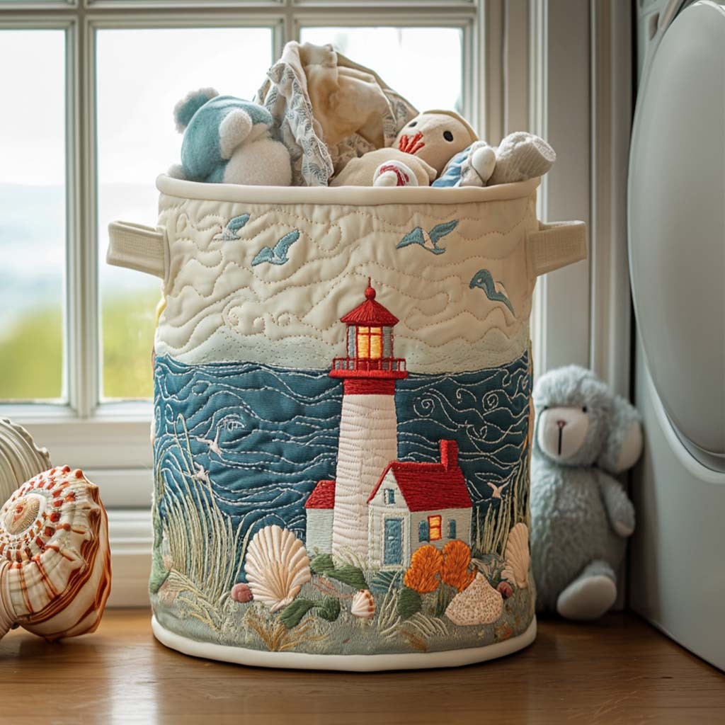 LIGHTCOVE | QUILTED COASTAL LIGHTHOUSE STORAGE BASKET